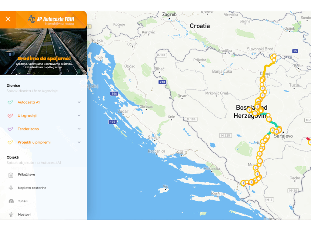 Interaktivna mapa o gradnji Koridora 5C - Autoceste FBiH razvile novu veb aplikaciju