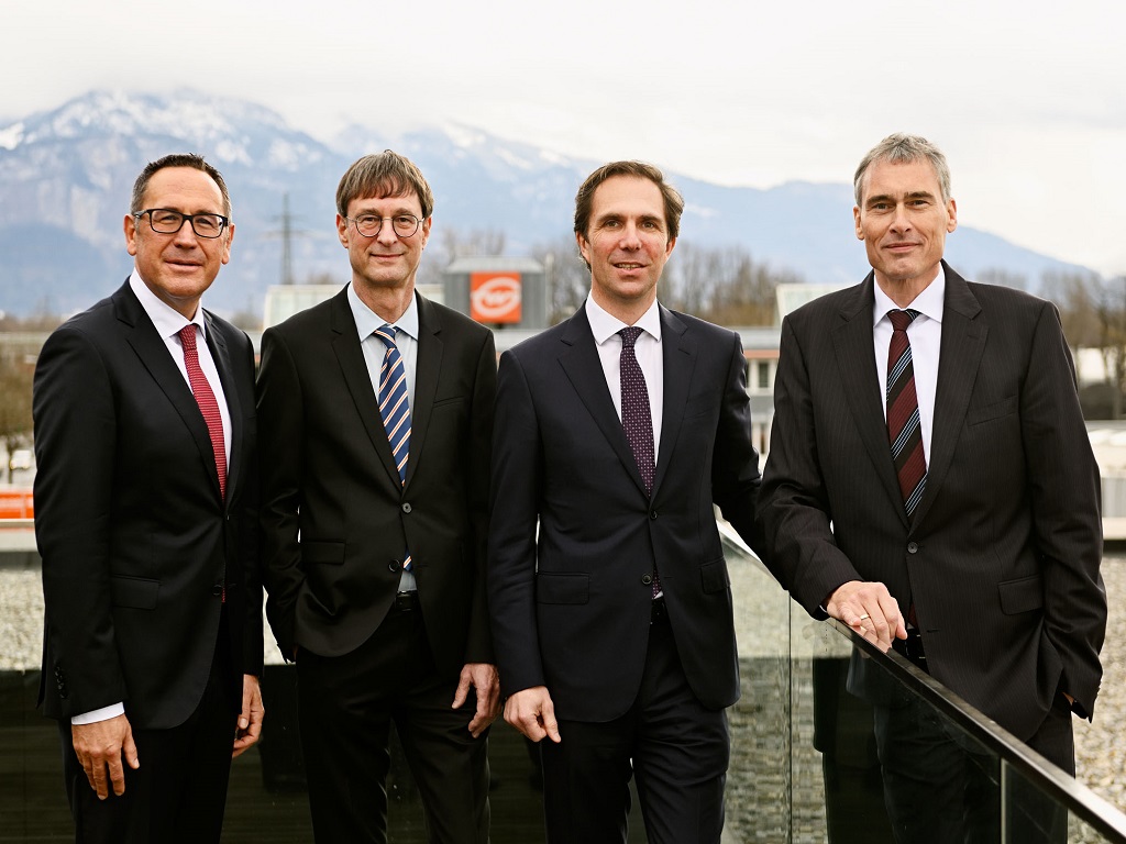 Die Geschäftsleitung von Gebrüder Weiss: Jürgen Bauer, Peter Kloiber, Wolfram Senger-Weiss und Lothar Thoma