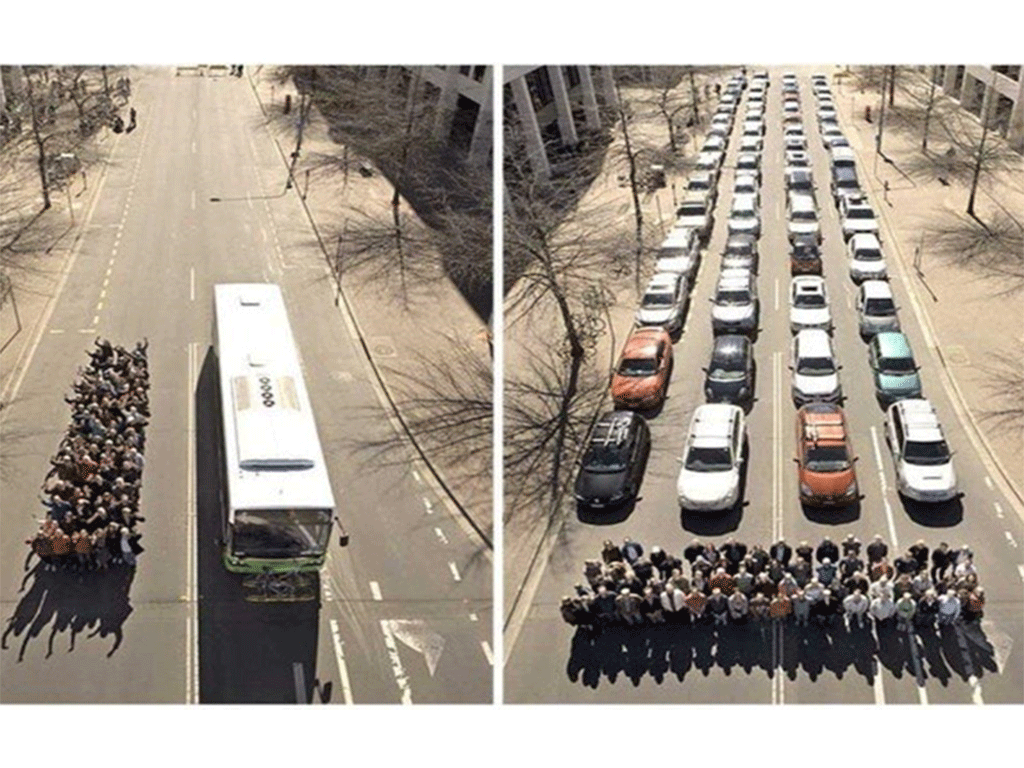Ušteda prostora ako se koristi autobuski prevoz umjesto automobila