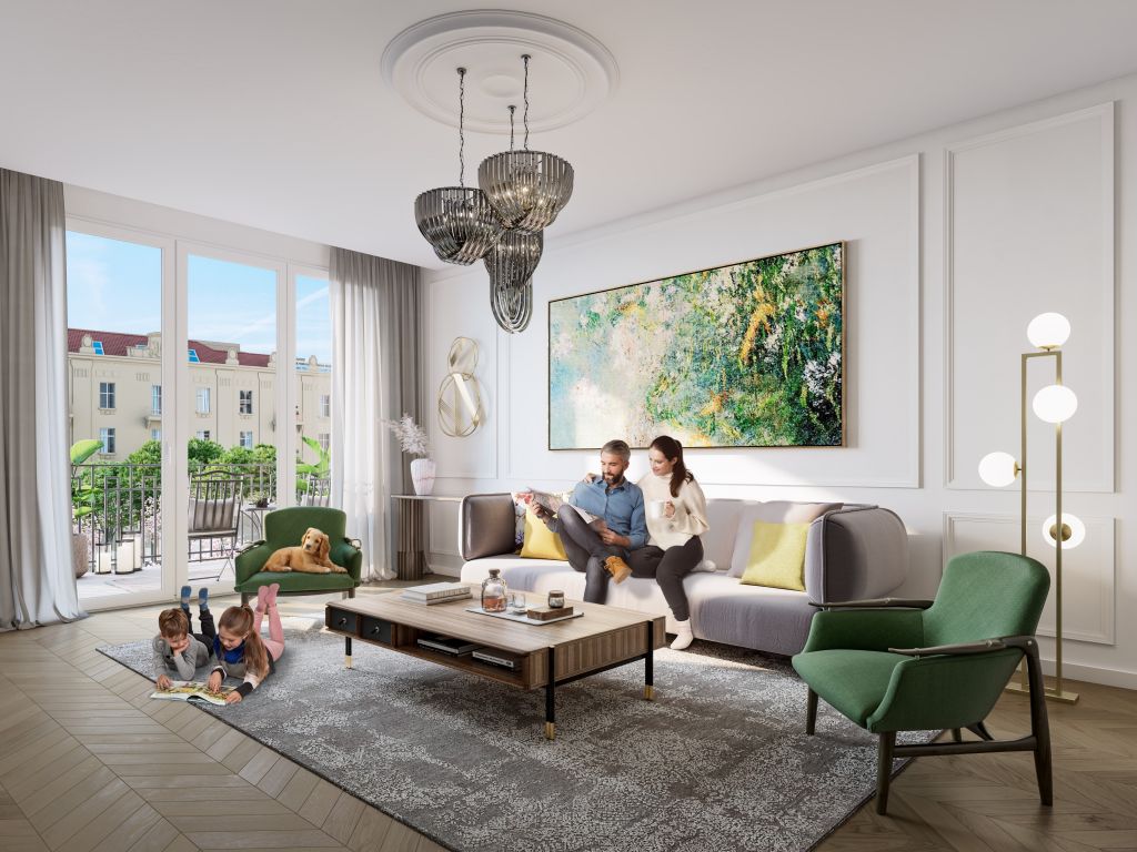 The living room in Bristol Residences