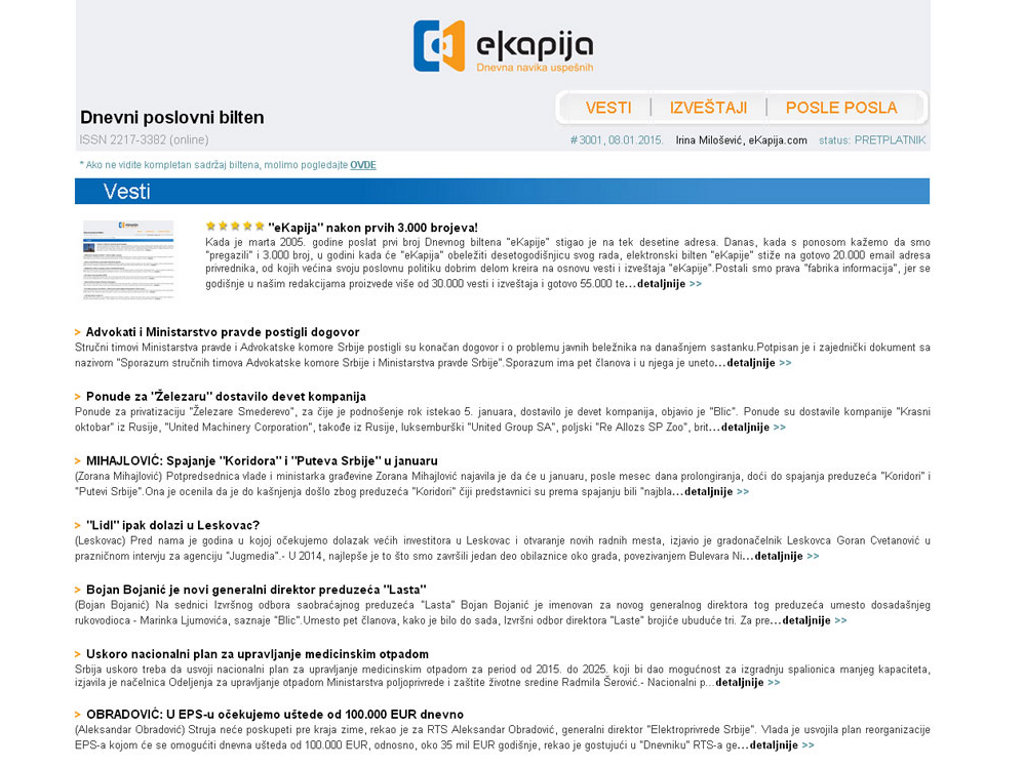 3001 number of eKapija’s daily newsletter