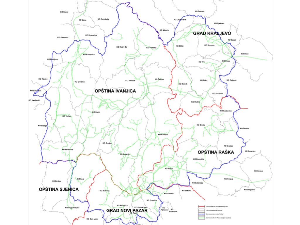 Prikaz granica jedinica lokalnih samouprava sa planiranim linijskim infrastrukturnim koridorima