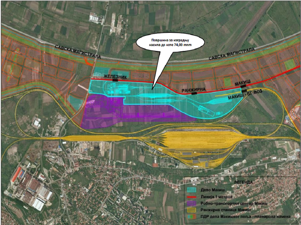 Geplanter Zweck der Flächen in Makisko Polje, vorgesehen für den Bau eines U-Bahn-Depots