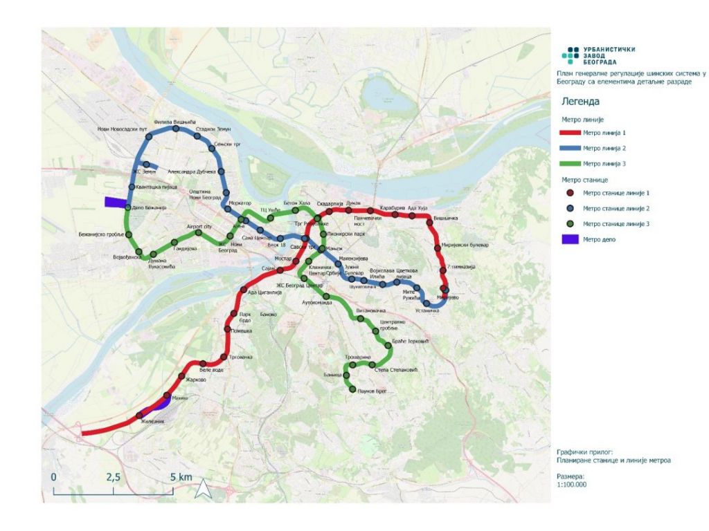 Planirane linije BG metroa Planon+m generalne regulacije šinskih sistema