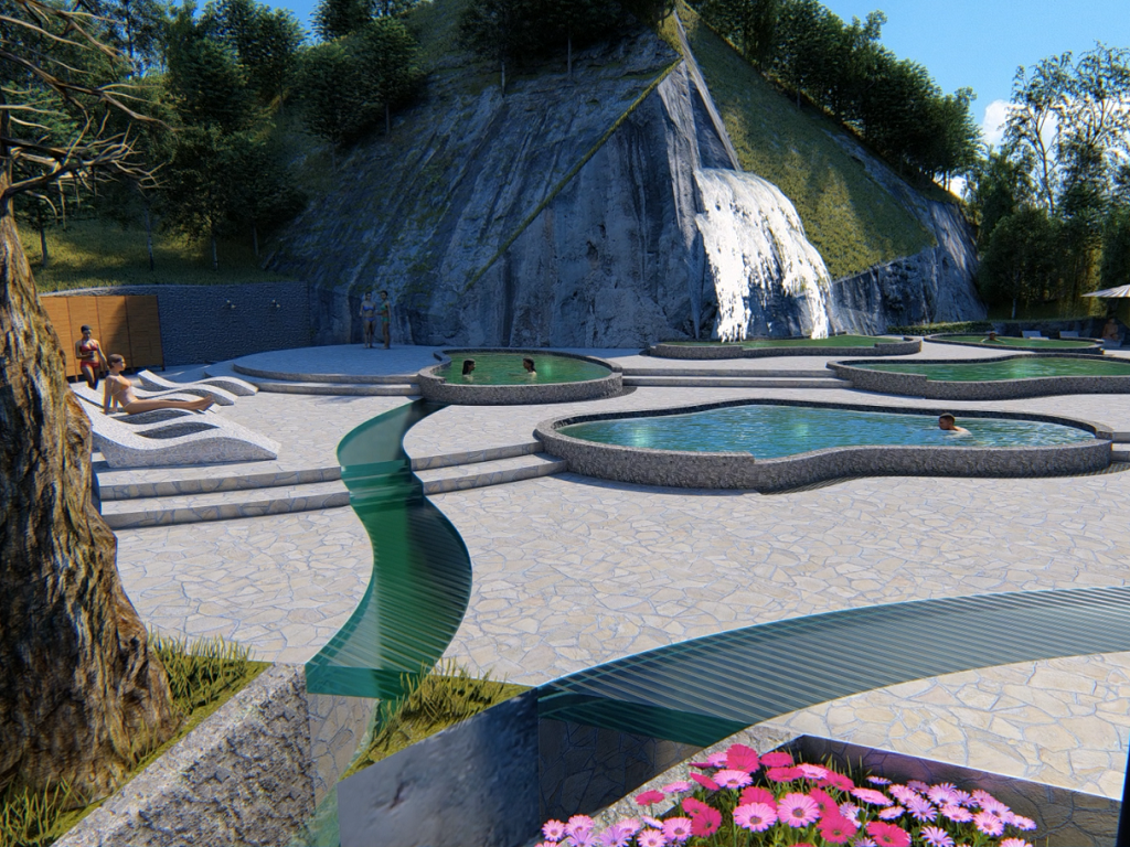 Future look of the waterfall and the pool