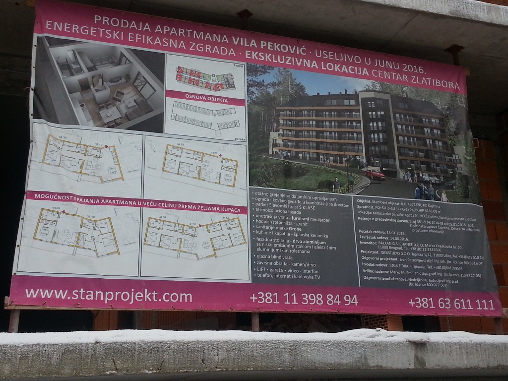 Građevinska tabla Pekovićevog objekta u izgradnji