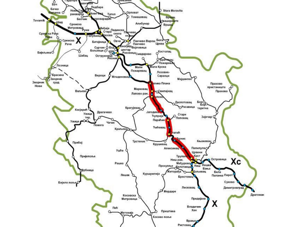 Pregledna karta železničke mreže Republike Srbije sa predmetnom deonicom