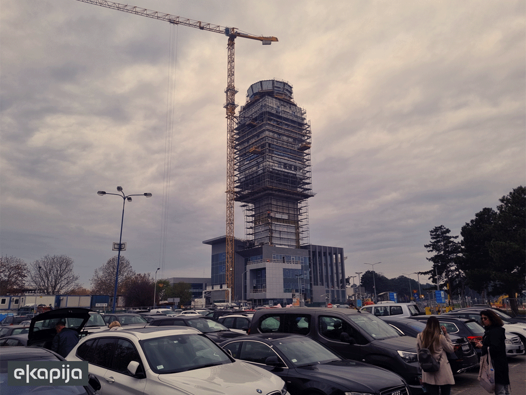 The tower under construction