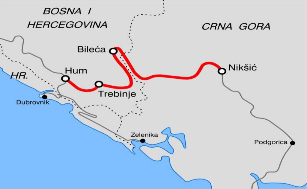 Trasa pruge Nikšić  Čapljina, dionica Nikšić - Hum